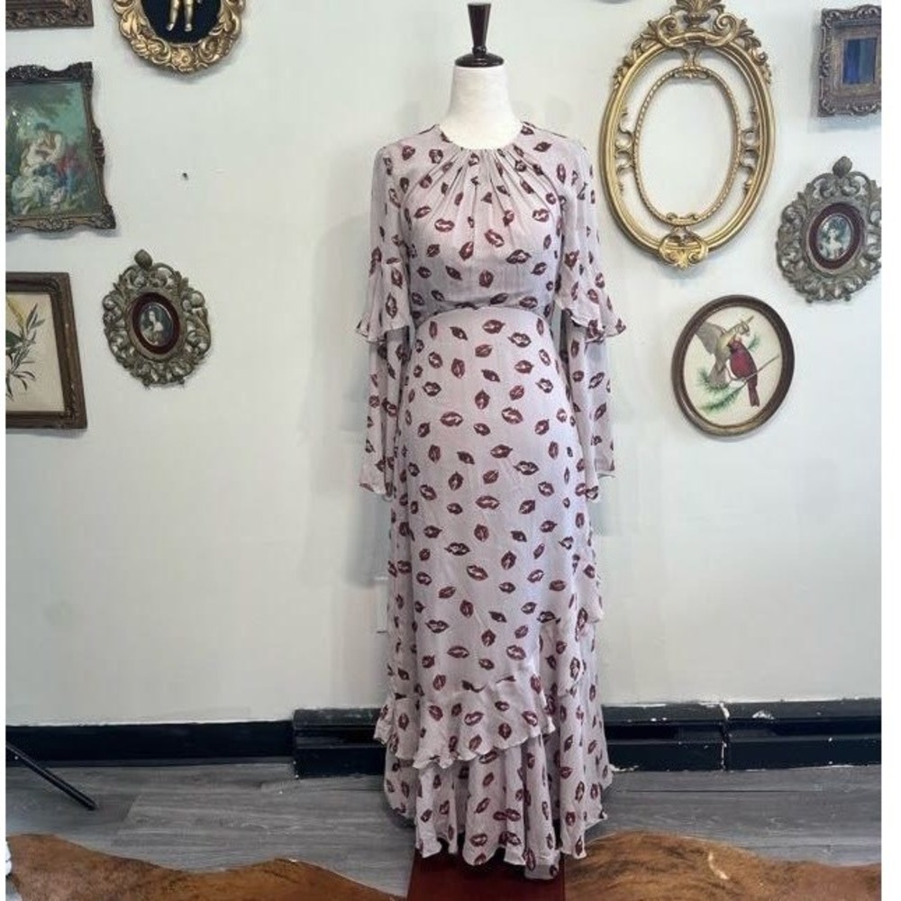 MINT Kisses Print Ruffle Maxi‎ Dress Size 4